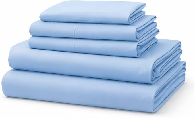Mattress-Homes Queen Sheet Set 6 Piece – 100% Egyptian Cotton Sheets, Hotel Luxury Collection, 18 Inch Deep Pocket Queen Bed Sheets Set with 4 Pillowcases, Light Blue Solid