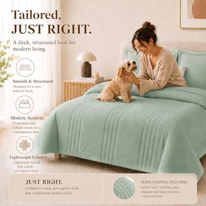 CozyLux Full Size Comforter Sets Sage Green- 7 Pieces Bed in a Bag