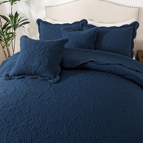 HoneiLife Oversized King Bedspreads 5-Piece - California King Quilts 128"x120",Rustic Bedding Sets King Size with 2 Pillowcases & 2 Throw Pillowcases,Reversible Coverlets Lightweight Bedlinen Sets