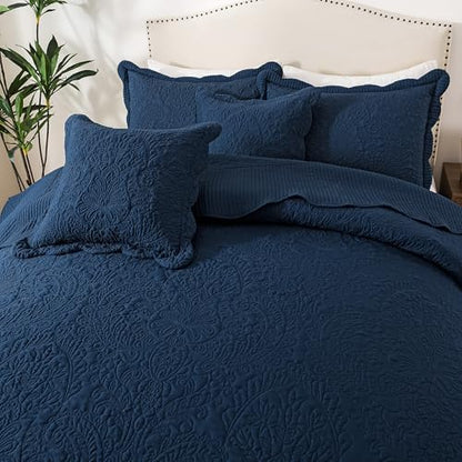 HoneiLife Oversized King Bedspreads 5-Piece - California King Quilts 128"x120",Rustic Bedding Sets King Size with 2 Pillowcases & 2 Throw Pillowcases,Reversible Coverlets Lightweight Bedlinen Sets