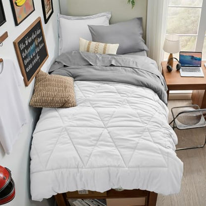 BEDELITE Twin XL Comforter Set 5 Pieces, Reversible White Bed in A Bag