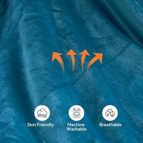 Eydna Electric Heated Blanket Queen Size 84"x90", Soft Plush Microplush for Bed, Dual Controllers & Heating Zones, 10Hs Auto Off & 5 Heating Levels, Machine Washable, Gifts for Womens-Blue Green