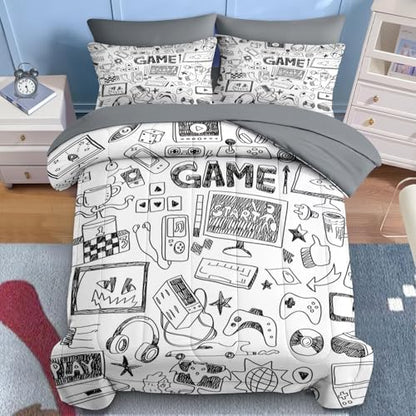 Nesker Full Comforter Set for Boys, 7 Pieces Gaming Bedding for Kids