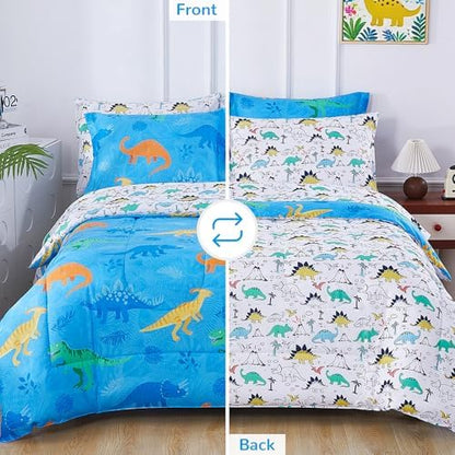 Viviland Kids Full Bedding Sets, Boys Comforter, Blue Dinosaur