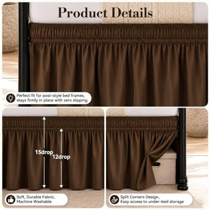 RIMELA Bed Skirt with Split Corners, King, 15 Inch Drop, Brown