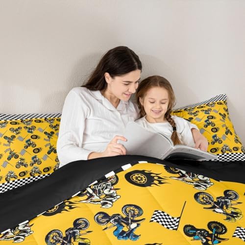 Feelyou Dirt Bike Kids Comforter Set Full Size Racing Motocross Rider Bedding Set Extreme Sports Duvet Quilt for Kids Boys Girls Bedroom Motorbike Decor Motorcycle Microfiber Ultra Soft Breathable