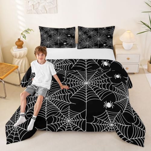 Feelyou Boys Spider Web Printed Comforter Set Full Size for Kids Girls