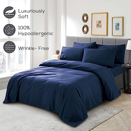 Mueller UltraTemp King Size Sheets Set – 6 Piece Premium Bedding, Cooling, Deep Pocket up to 16", Breathable Heat Transfer, Wrinkle-Resistant & Hypoallergenic, Navy