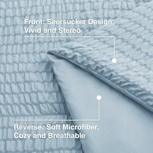 Love's cabin Seersucker Light Blue Queen Comforter Set