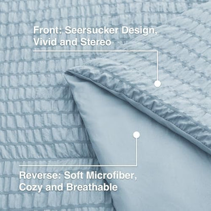 Love's cabin Seersucker Light Blue Full Comforter Set