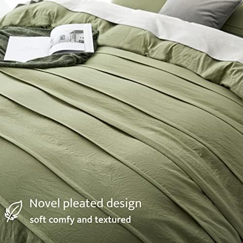 Oli Anderson 3PCS Pleated Duvet Cover Set, Sage Green, King