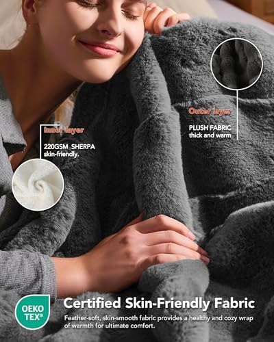 Homemate Heated Electric Throw Blanket 50"x60" Faux Fur Heating Blankets
