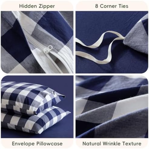JIYUAN Twin Washed Cotton Duvet Cover Set, 2-Piece, Buffalo Check
