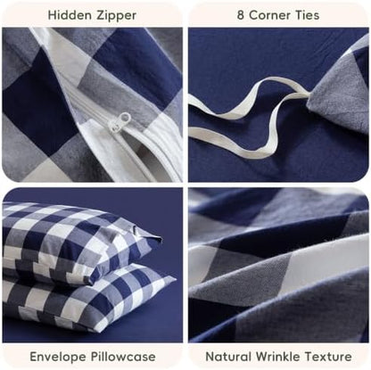 JIYUAN Twin Washed Cotton Duvet Cover Set, 2-Piece, Buffalo Check