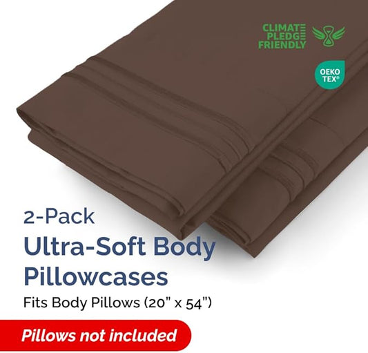 Body Pillowcases Set of 2-20x54 Long Body Pillow Case - Soft Body Pillow Cover for Sleeping & Side Sleepers - Comfy, Breathable, Wrinkle & Fade Free - Machine Washable w/Envelope Enclosure (Brown)