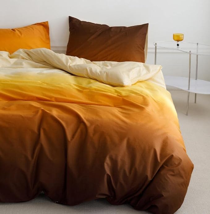 Cottonight Orange Gradient Comforter Set Twin Mustard Orange and Yellow Bedding Comforter Set Modern Gradient Aesthetic Blanket Quilts Cotton Breathable Sunset Color 3 Piece Bedding Comforter Set
