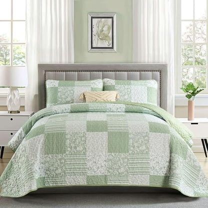 Mybedsoul Light Green Boho Quilt Set Full Size, Patchwork Quilt Bedding Set