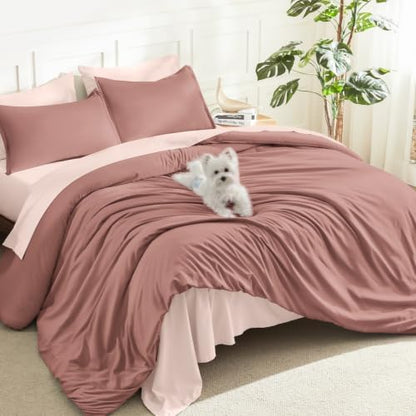 Litanika Misty Pink Queen Comforter Set, 3 Pieces Lightweight Solid Bed Set