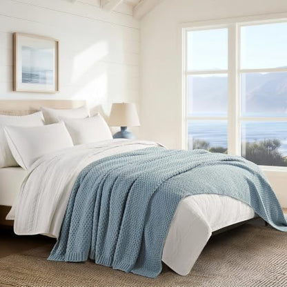 EVERGRACEHOME Chunky Chenille Knit Throw Blanket, 90 x 90, Chambray Blue