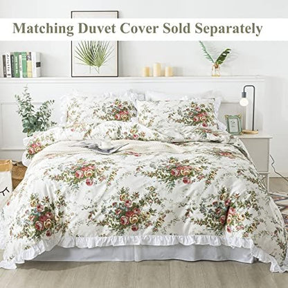 FADFAY Rose Sheets Floral Bed Sheets Queen 100% Cotton Off White Victorian Flower Printed Shabby Vintage Antique Bedding Soft Natural Cotton Deep Pocket Fitted Sheet 4Pcs, Queen