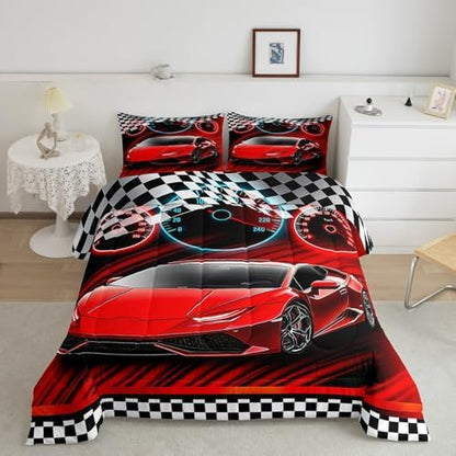 Feelyou Race Car Bedding Set for Kids Boys Girls Full Size Speed Sports Car