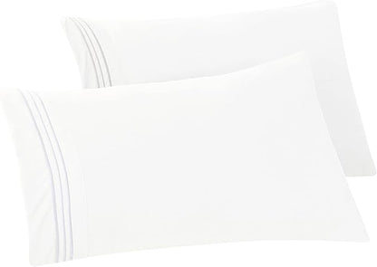 Elegant Comfort Solid Pillowcases 1500 Premium Hotel Quality Microfiber - Smooth Weave, Wrinkle and Stain Resistant, Easy Slip-On, 2-Piece Set, King Pillowcase, White
