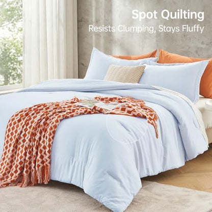 MUXHOMO King Size Comforter Set, All Season Ultra Soft Down Alternative Bedding - 3 Piece Lightweight Bed Set Includes 1 Comforter (104"x90") and 2 Pillow Shams (20"x36"), Light Blue