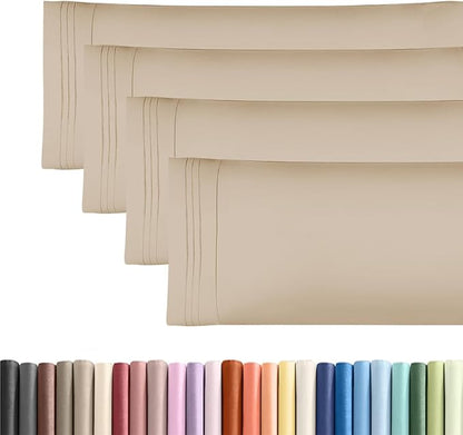 Body Pillowcases Set of 4-20x54 Long Body Pillow Case - Soft Body Pillow Cover for Sleeping & Side Sleepers - Comfy, Cozy Breathable & Fade Free - Machine Washable w/Envelope Enclosure - (Cream)