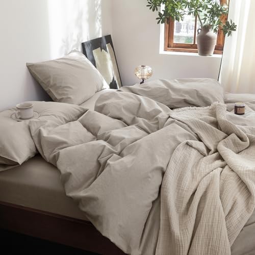FOSSA Duvet Cover Set 100% Washed Cotton Linen Feel Super King Plus