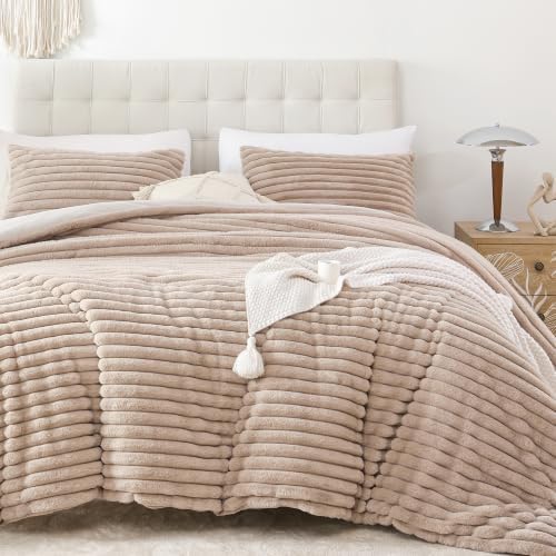 Smoofy Fluffy Queen Size Comforter 3 PCS - Linen Fleece Bedding Set