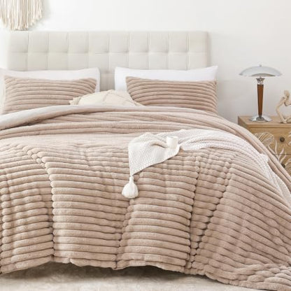 Smoofy Fluffy Queen Size Comforter 3 PCS - Linen Fleece Bedding Set