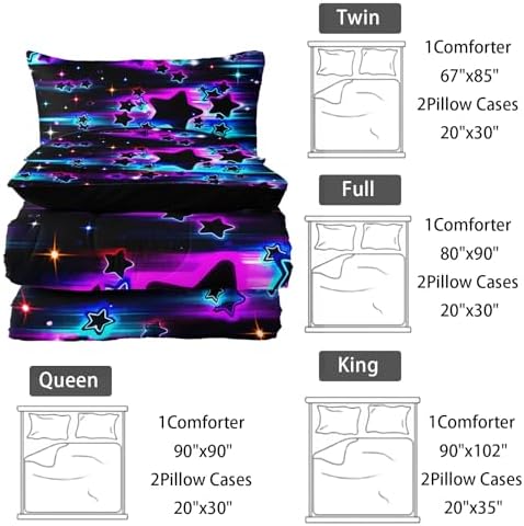 Nttopship Colorful Sky Meteor Stars Comforter Set Full Size,Beautiful Galaxy Bedding Sets 3-Pieces for Boys Girls Teen Room Decorat, Soft Lightweight Bed Set with Comforter 2 Pillowcases