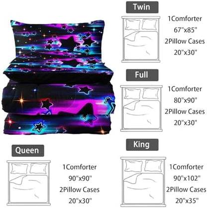 Nttopship Colorful Sky Meteor Stars Comforter Set Full Size,Beautiful Galaxy Bedding Sets 3-Pieces for Boys Girls Teen Room Decorat, Soft Lightweight Bed Set with Comforter 2 Pillowcases