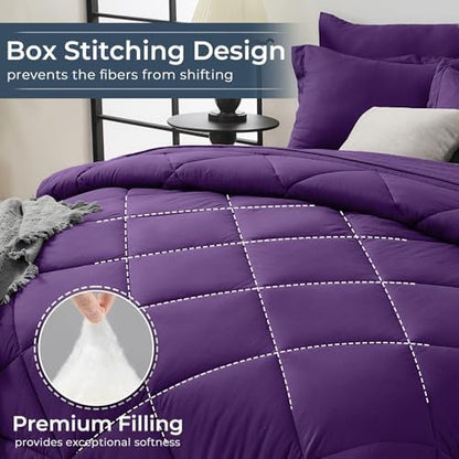 HEVUMYI 7-Piece Queen Comforter Set, Purple Bed in a Bag