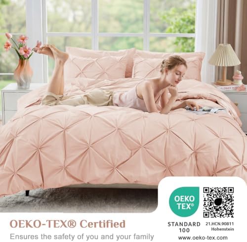 JOLLYVOGUE Full Size Comforter Sets 7 Pieces - Bed in a Bag Full for All Season, Pintuck Bedding Comforter Sets with Comforter, Flat Sheet, Fitted Sheet and Pillowcases & Shams, Blush Pink