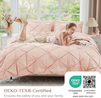 JOLLYVOGUE California King Comforter Set 7 Pieces - Bed in a Bag Cal King for All Season, Pintuck Bedding Comforter Sets with Comforter, Flat Sheet, Fitted Sheet and Pillowcases & Shams, Blush Pink