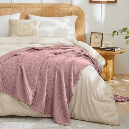 EMME Muslin Blankets for Adults Throw Blanket for Couch Breathable Gauze Soft Lightweight Airy Dusty Pink King 108" x 90"