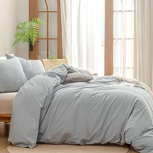 BESTOUCH Cotton Solid Duvet Cover Set Linen Feel Cornflower Blue Twin