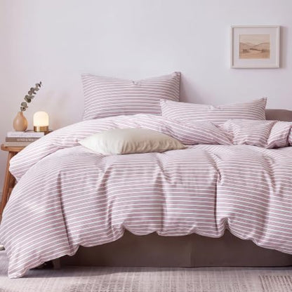 Bedbay Blush Pink Stripe Bedding Set, Cotton Striped Duvet Cover Set King Size,100% Cotton Sateen, Minimal Casual Hotel Style Duvet Cover 3 Piece for All Seasons