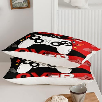 Axolotl Gamer Comforter Set King, 3Pcs Gaming Gamepad Bedding for Men, Games Console Bedding for Adults Room, Video Game Controller Room Decor Gaming Bed Set 1 Comforter with 2 Pillowcases, Black Red