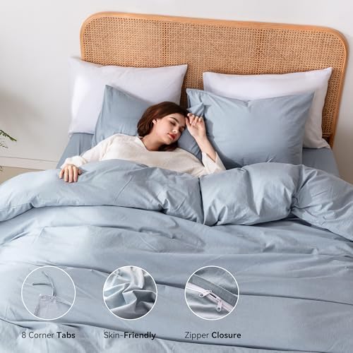 Ventidora 3 Piece Duvet Cover Set Queen Size,100% Organic Washed Cotton with Linen Feel Like Textured, Luxury Soft and Breatheable Bedding Set with Zipper Closure(1 Duvet Cover + 2 Pillowcases)
