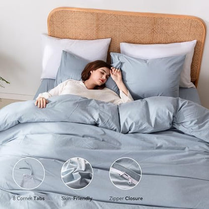 Ventidora 3 Piece Duvet Cover Set Queen Size,100% Organic Washed Cotton with Linen Feel Like Textured, Luxury Soft and Breatheable Bedding Set with Zipper Closure(1 Duvet Cover + 2 Pillowcases)