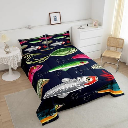 Feelyou Fishing Lure Bedding Set Toddler Size for Children Teen Kids