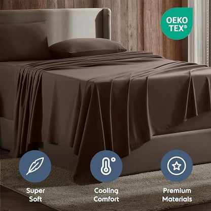 Nestl Full Sheet Set - Bed Sheets - Chocolate Brown - 4-Piece Deep Pocket