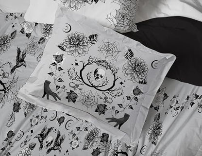Wednesday Addams Queen Comforter Set 7 Piece Floral Bedding for Girls, Gray
