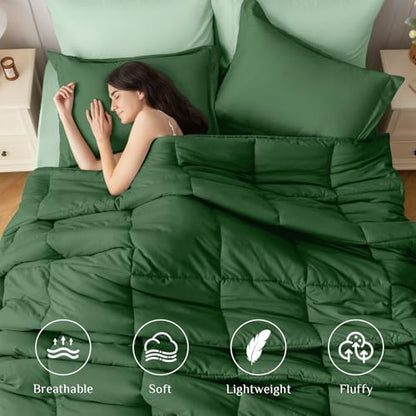 JOLLYVOGUE Full Comforter Set, Ultra-Soft Bed in a Bag Full Size 7 Pieces, Oeko-TEX Certified Bedding Set with Down Alternative Comforter, Sheets, Pillowcases & Shams, Dark Green & Light Green