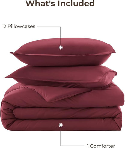 Litanika Burgundy Red Comforter Set King Size, 3 Pieces Lightweight Solid Bedding Comforter Set, All Season Fluffy Bed Set (104x90In Comforter & 2 Pillowcases)