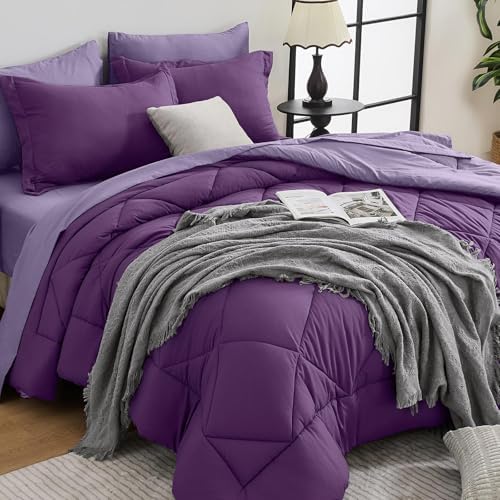 HEVUMYI 5-Piece Twin Comforter Set, Purple & Light Purple Bed in a Bag