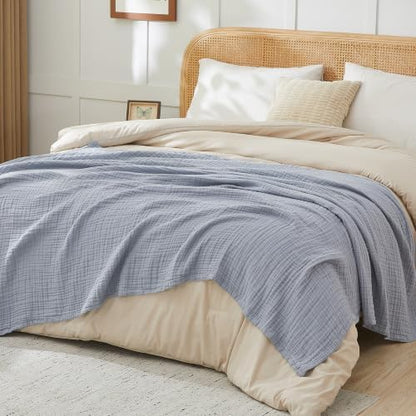 EMME Muslin Blankets for Adults Throw Blanket for Couch Breathable Gauze Soft Lightweight Airy Dusty Blue Twin 60" x 80"