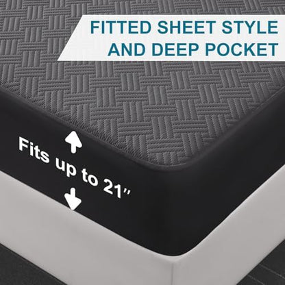 Waterproof Twin Size Mattress Protector with Deep Pockets, Gray